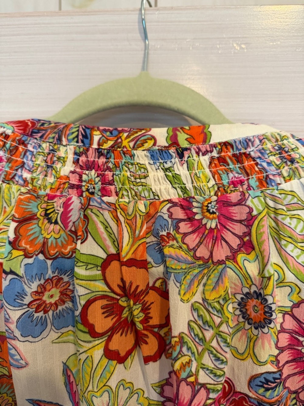 Rose & Olive Cream Floral Smocked Peasant Blouse with Bright Blossoms - Picture 5 of 5